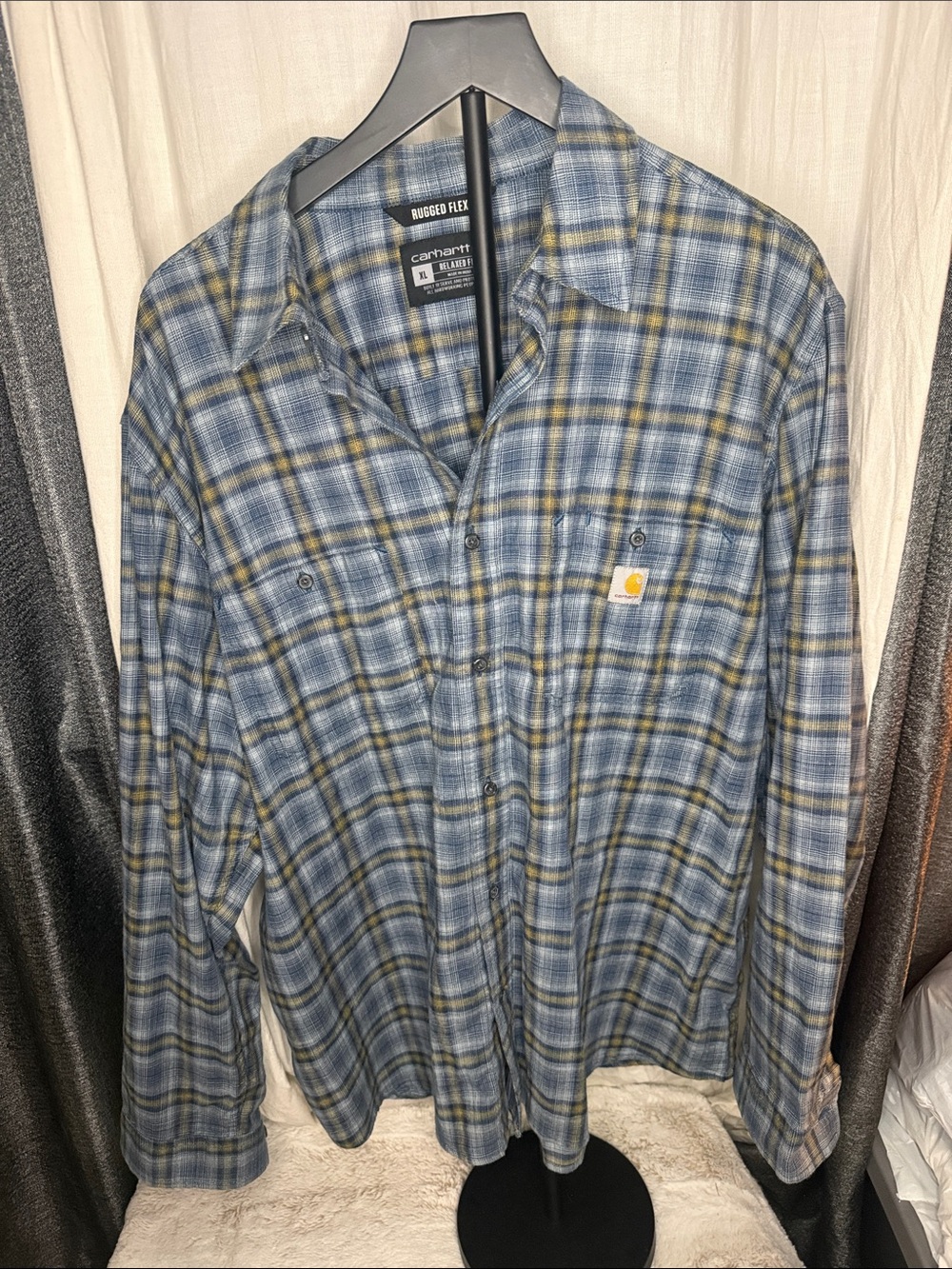 Carhartt Blue and Yellow Plaid Button-Down Shirt